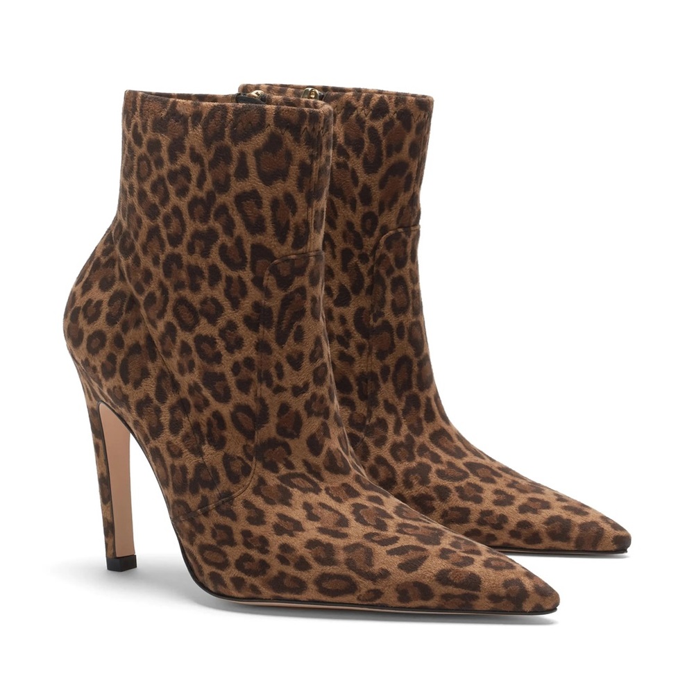 $250 Good American The Icon Bootie Leopard Print Boots Heels Shoes NWB